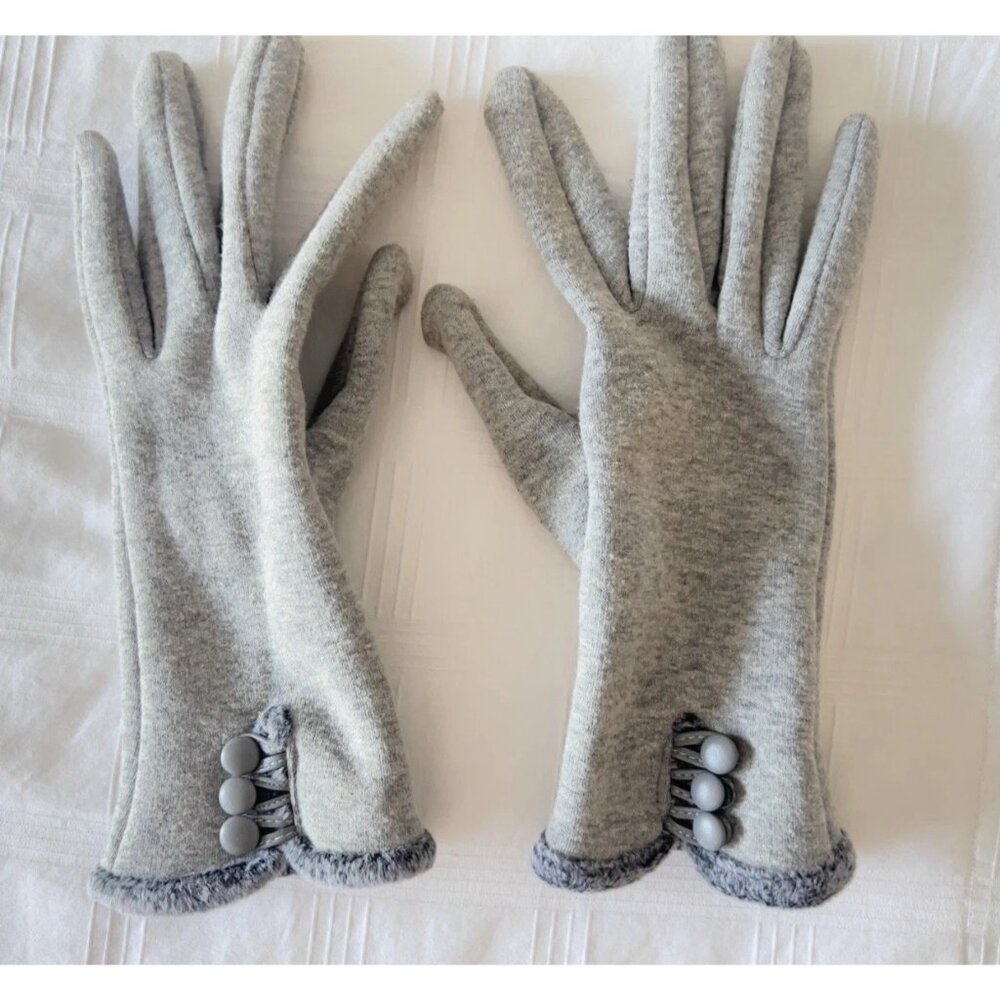Touch Screen Gloves Women's Size L/XL Gray Fleece3-button Chic Warm Gift Xmas